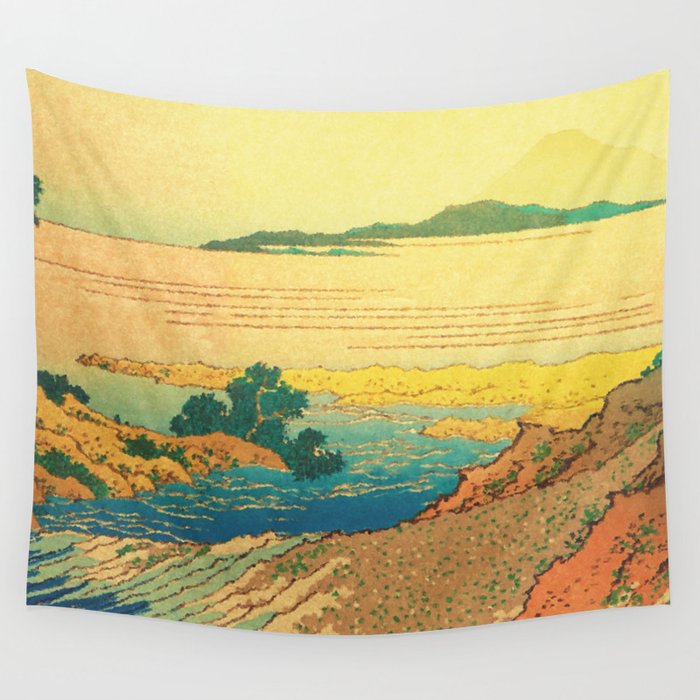 Waters of Goh - Ocean Nature Landscape in Yellow and Blue Wall Tapestry Gallery Image 4