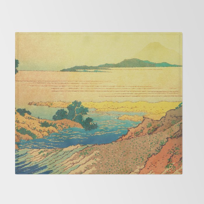 Waters of Goh - Ocean Nature Landscape in Yellow and Blue Throw Blanket Gallery Image 2
