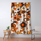 Groovy 70s Retro Garden Floral Pattern in Vintage Brown and Orange Window Curtain Gallery Image 5