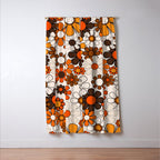 Groovy 70s Retro Garden Floral Pattern in Vintage Brown and Orange Window Curtain Gallery Image 3
