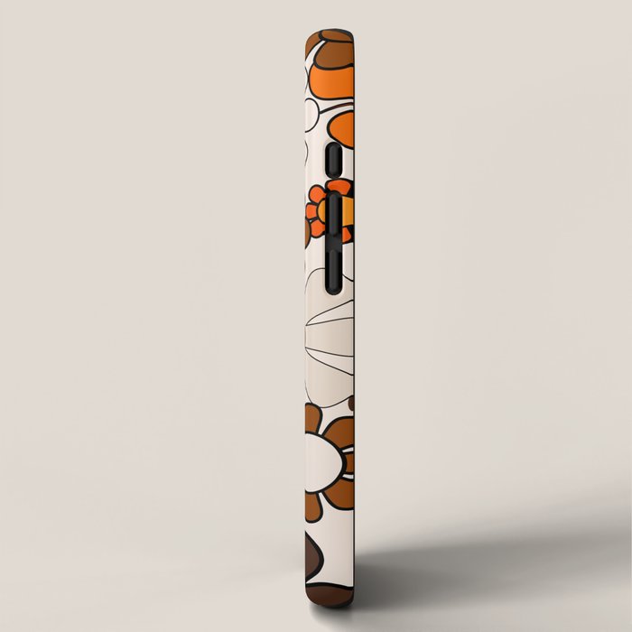 Groovy 70s Retro Garden Floral Pattern in Vintage Brown and Orange iPhone Case Gallery Image 2