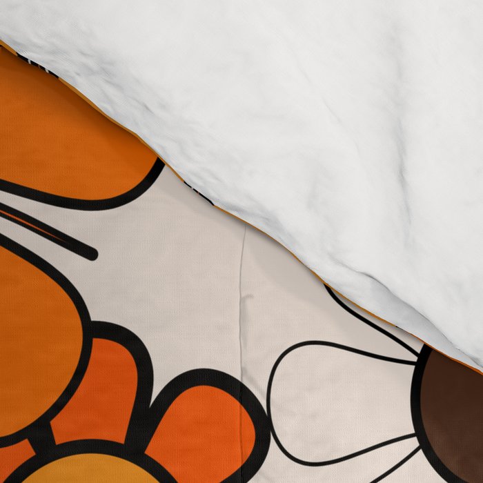 Groovy 70s Retro Garden Floral Pattern in Vintage Brown and Orange Comforter Gallery Image 4