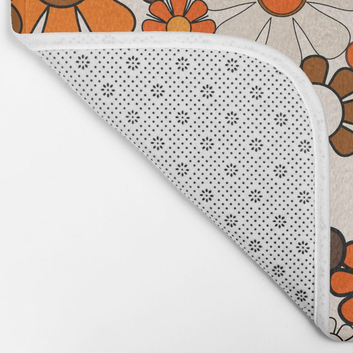 Groovy 70s Retro Garden Floral Pattern in Vintage Brown and Orange Bath Mat Gallery Image 2
