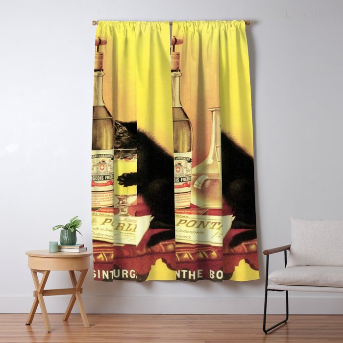 Absinthe Bourgeois Black Cat Vintage Window Curtain Gallery Image 5