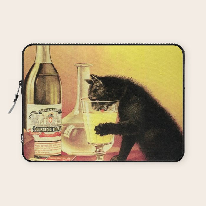 Absinthe Bourgeois Black Cat Vintage Laptop Sleeve Gallery Image 1