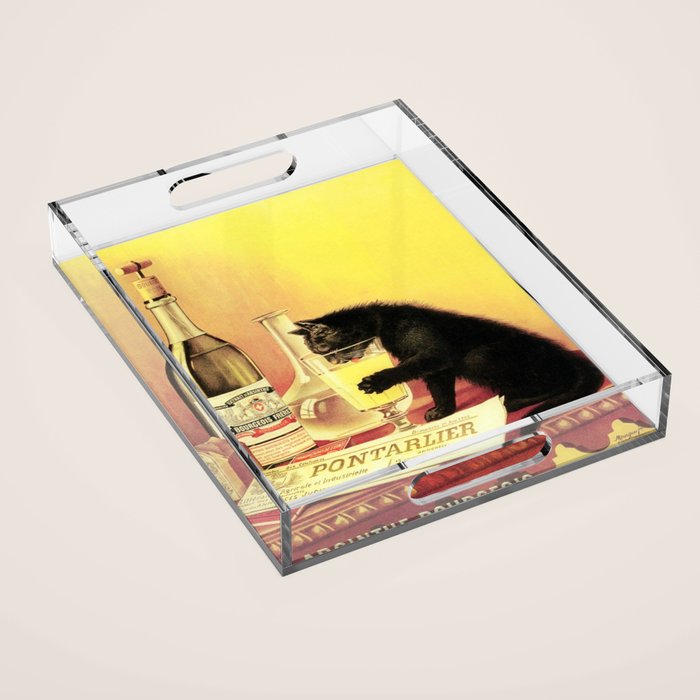 Absinthe Bourgeois Black Cat Vintage Acrylic Tray Gallery Image 1