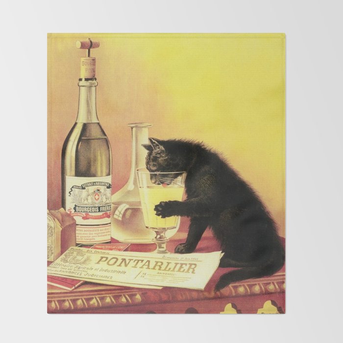 Absinthe Bourgeois Black Cat Vintage Throw Blanket Gallery Image 2