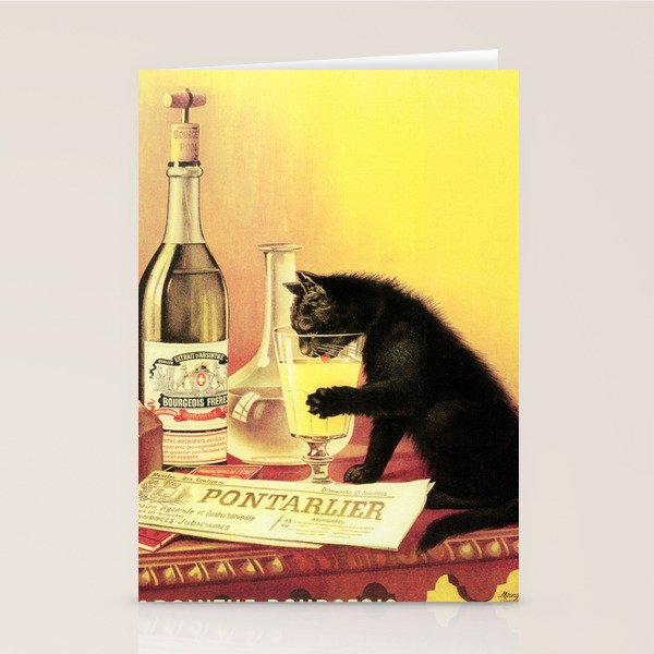Absinthe Bourgeois Black Cat Vintage Stationery Card Gallery Image 2