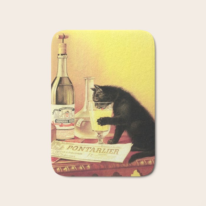 Absinthe Bourgeois Black Cat Vintage Bath Mat Gallery Image 1