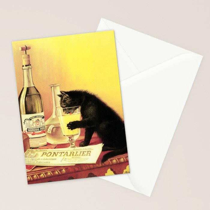 Absinthe Bourgeois Black Cat Vintage Stationery Card Gallery Image 2