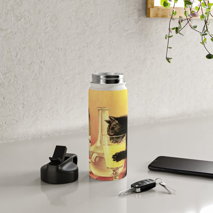 Absinthe Bourgeois Black Cat Vintage Water Bottle Gallery Image 4