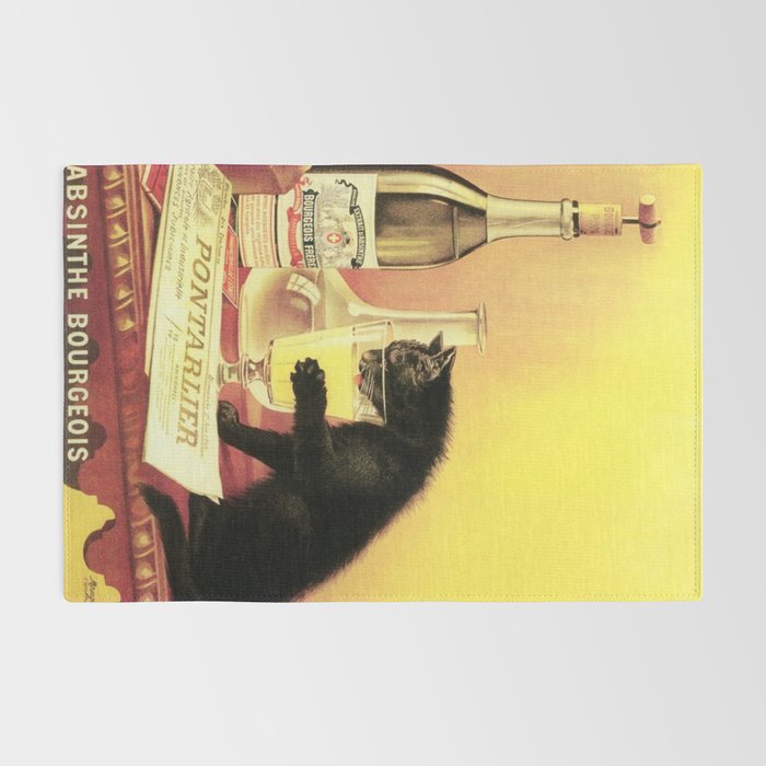 Absinthe Bourgeois Black Cat Vintage Rug Gallery Image 2