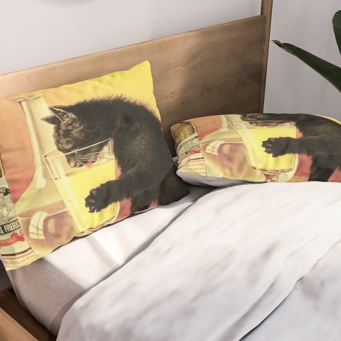 Absinthe Bourgeois Black Cat Vintage Pillow Sham Gallery Image 2