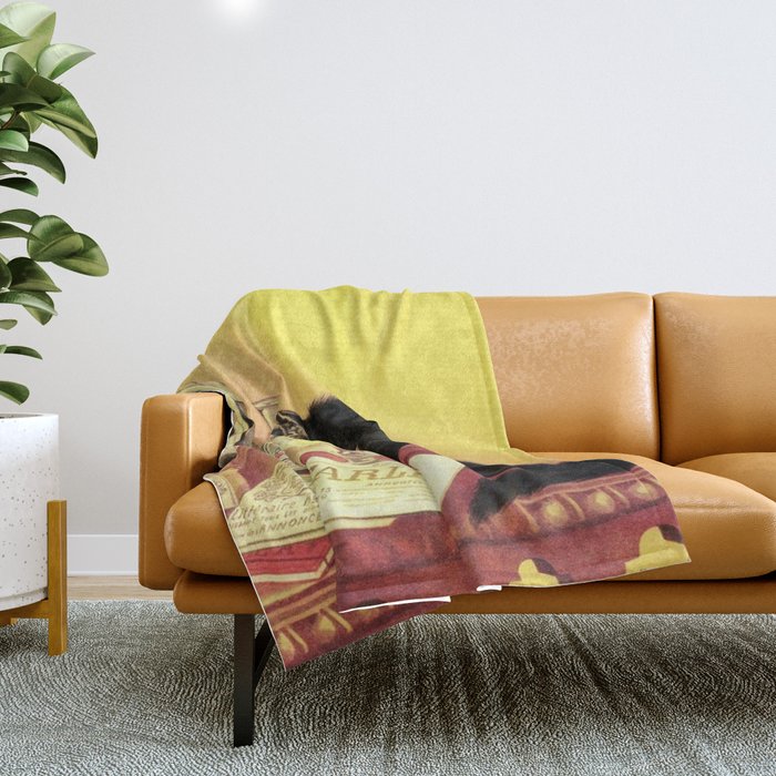 Absinthe Bourgeois Black Cat Vintage Throw Blanket Gallery Image 1