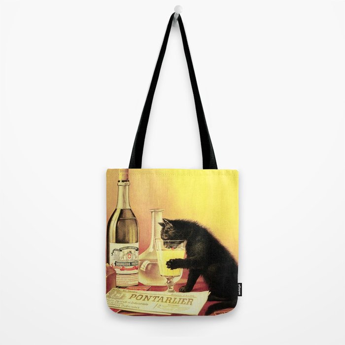 Absinthe Bourgeois Black Cat Vintage Tote Bag Gallery Image 2