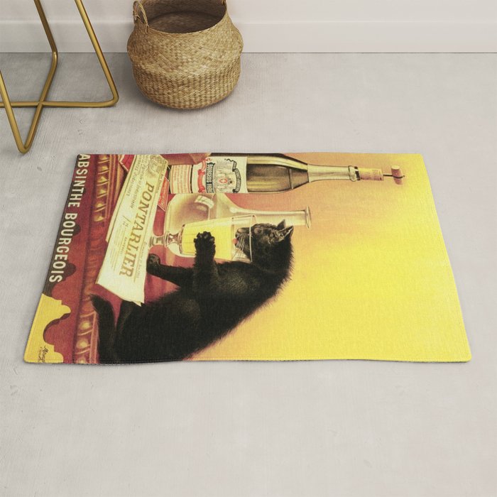 Absinthe Bourgeois Black Cat Vintage Rug Gallery Image 1
