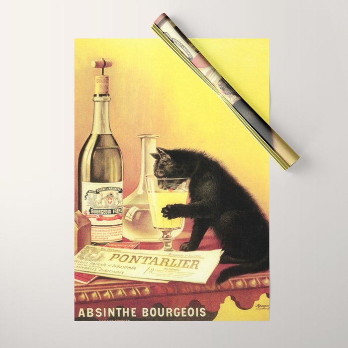Absinthe Bourgeois Black Cat Vintage Wrapping Paper Gallery Image 1