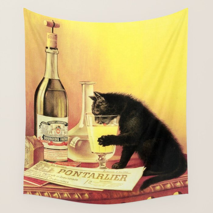 Absinthe Bourgeois Black Cat Vintage Wall Tapestry Gallery Image 4