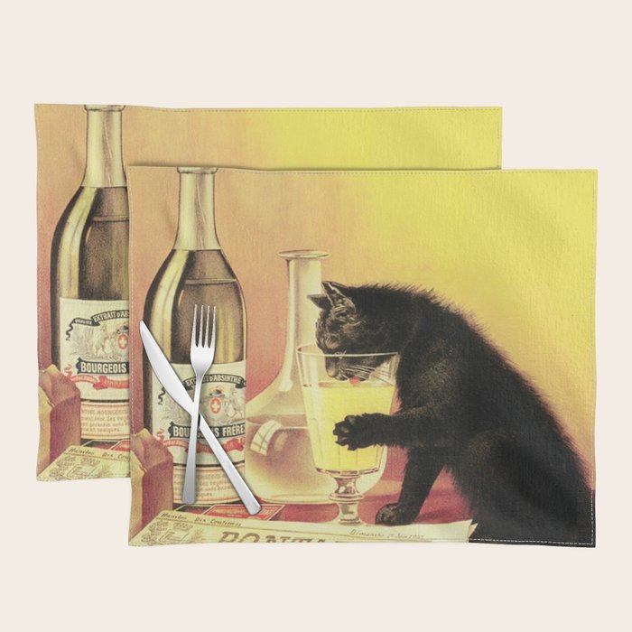 Absinthe Bourgeois Black Cat Vintage Placemat Gallery Image 1