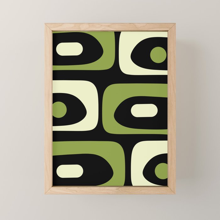 Mid Century Modern Piquet Minimalist Abstract Pattern in Olive Avocado Green and Black Mini Art Print Gallery Image 1