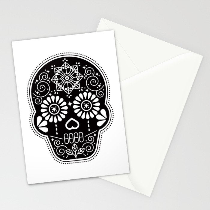 DÃ­a de Muertos Calavera â¢ Mexican Sugar Skull - Black Palette Stationery Card Gallery Image 2