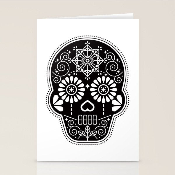 DÃ­a de Muertos Calavera â¢ Mexican Sugar Skull - Black Palette Stationery Card Gallery Image 2