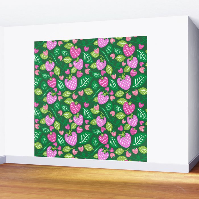 Strawberry Fields - Pink and Green Wall Mural Gallery Image 2
