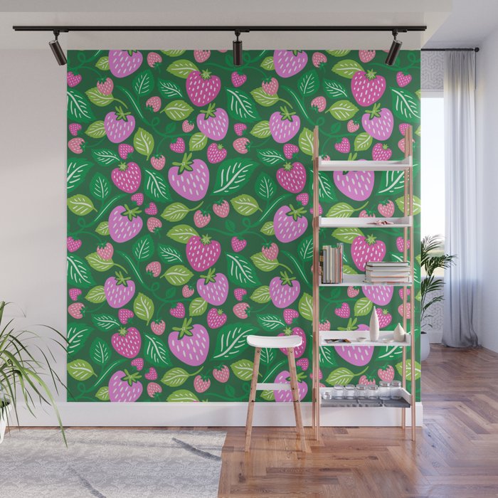 Strawberry Fields - Pink and Green Wall Mural Gallery Image 1