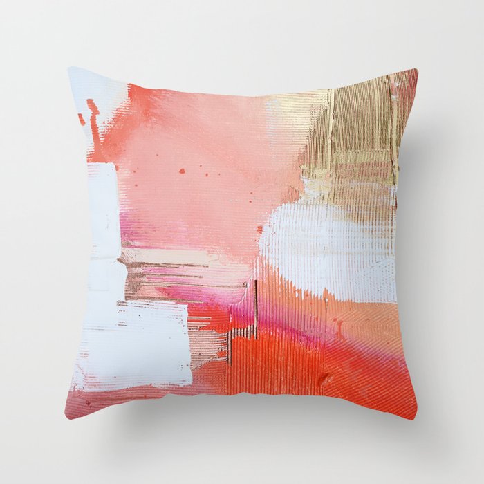 Moving Mountains: a minimal, abstract piece in reds and gold by Alyssa Hamilton Art Throw Pillow Gallery Image 1