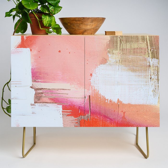 Moving Mountains: a minimal, abstract piece in reds and gold by Alyssa Hamilton Art Credenza Gallery Image 1