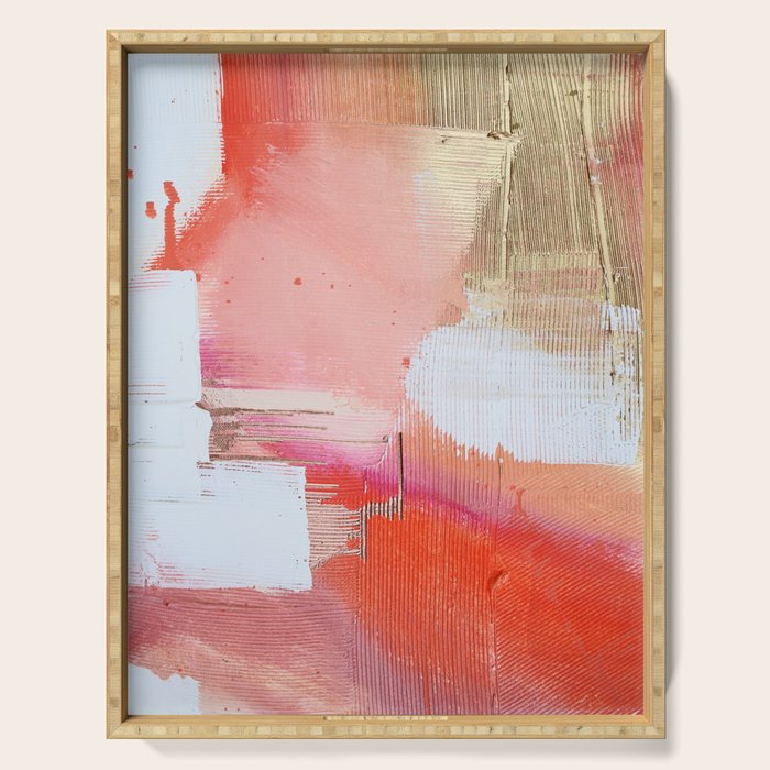 Moving Mountains: a minimal, abstract piece in reds and gold by Alyssa Hamilton Art Serving Tray Gallery Image 1