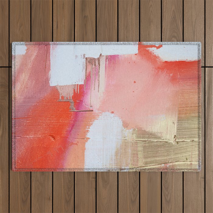 Moving Mountains: a minimal, abstract piece in reds and gold by Alyssa Hamilton Art Outdoor Rug Gallery Image 1