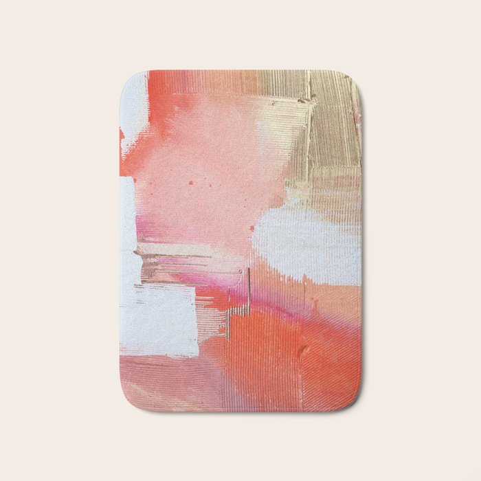 Moving Mountains: a minimal, abstract piece in reds and gold by Alyssa Hamilton Art Bath Mat Gallery Image 1
