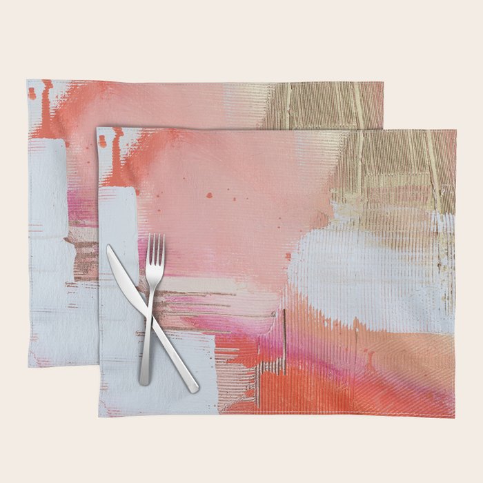 Moving Mountains: a minimal, abstract piece in reds and gold by Alyssa Hamilton Art Placemat Gallery Image 1