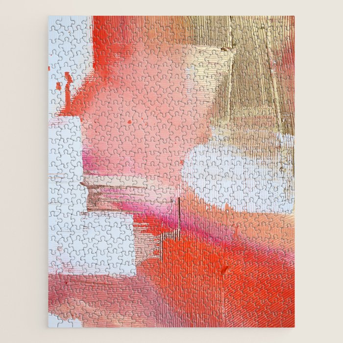 Moving Mountains: a minimal, abstract piece in reds and gold by Alyssa Hamilton Art Jigsaw Puzzle Gallery Image 1