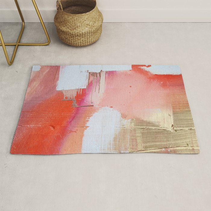 Moving Mountains: a minimal, abstract piece in reds and gold by Alyssa Hamilton Art Rug Gallery Image 1