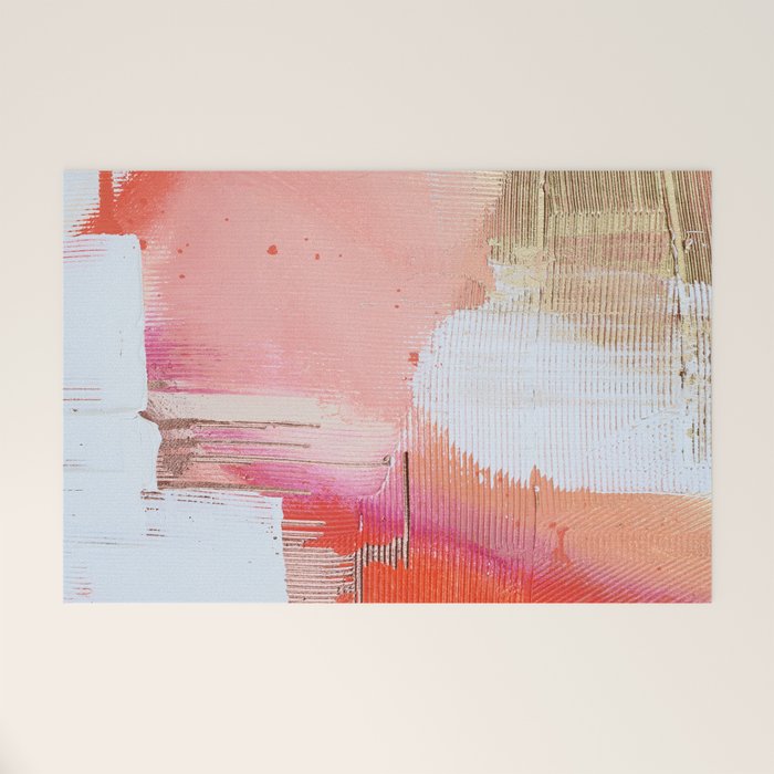 Moving Mountains: a minimal, abstract piece in reds and gold by Alyssa Hamilton Art Welcome Mat Gallery Image 1