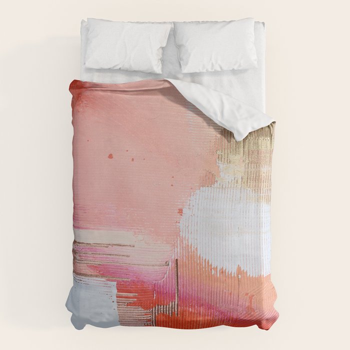 Moving Mountains: a minimal, abstract piece in reds and gold by Alyssa Hamilton Art Duvet Cover Gallery Image 1