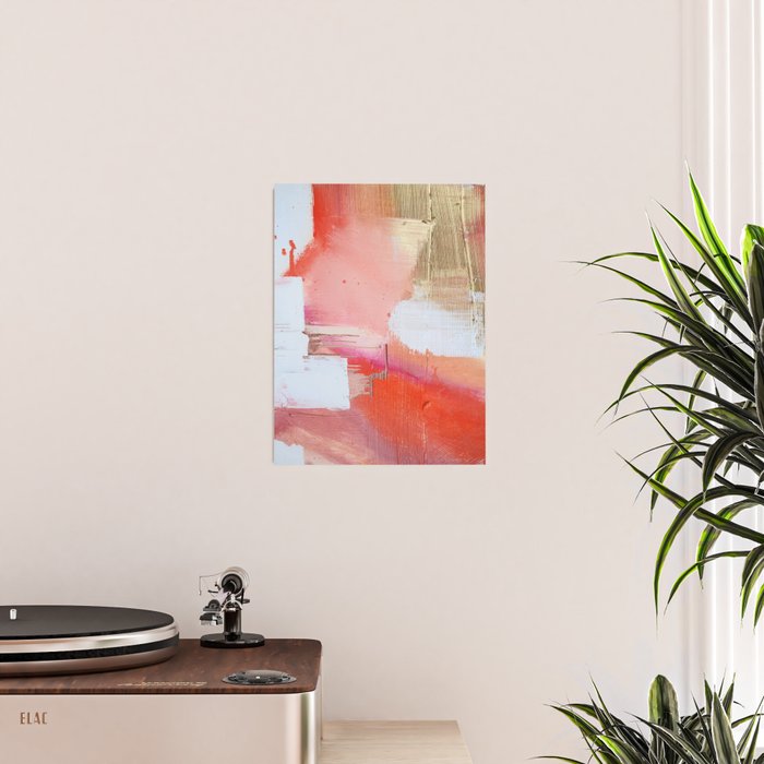 Moving Mountains: a minimal, abstract piece in reds and gold by Alyssa Hamilton Art Poster Gallery Image 2