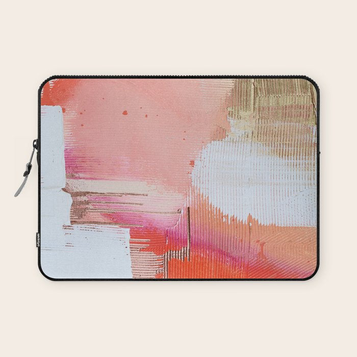 Moving Mountains: a minimal, abstract piece in reds and gold by Alyssa Hamilton Art Laptop Sleeve Gallery Image 1
