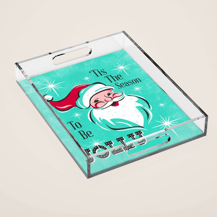 'Tis The Season - Retro Santa Aqua Colorful Acrylic Tray Gallery Image 1