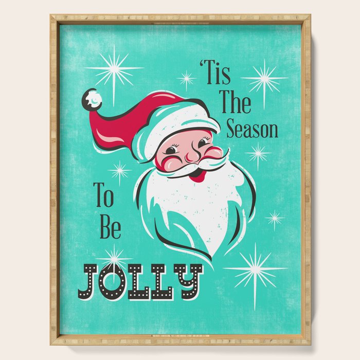 'Tis The Season - Retro Santa Aqua Colorful Serving Tray Gallery Image 1