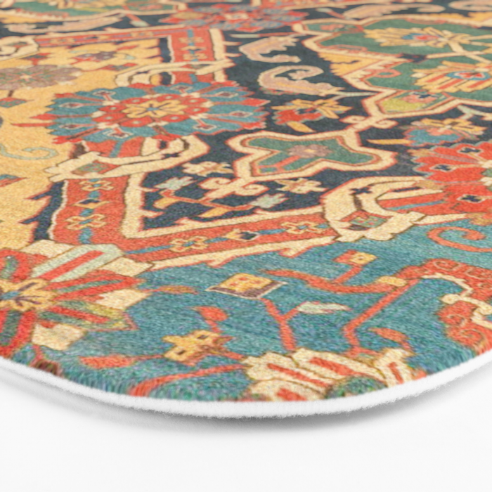 Geometric Leaves VIII // 18th Century Distressed Red Blue Green Colorful Ornate Accent Rug Pattern Bath Mat Gallery Image 3