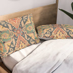 Geometric Leaves VIII // 18th Century Distressed Red Blue Green Colorful Ornate Accent Rug Pattern Pillow Sham Gallery Image 2