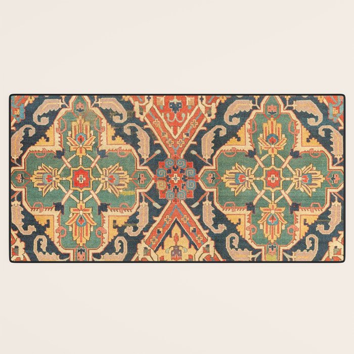 Geometric Leaves VIII // 18th Century Distressed Red Blue Green Colorful Ornate Accent Rug Pattern Desk Mat Gallery Image 3