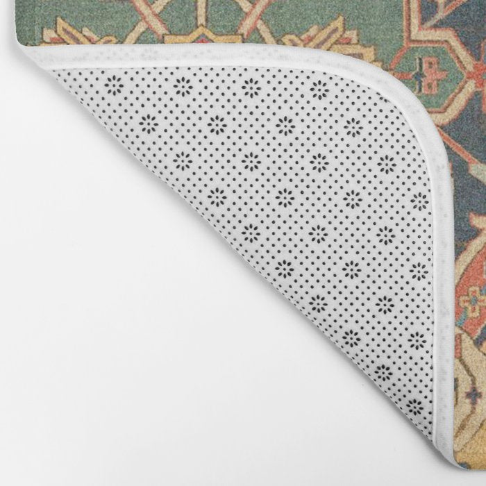 Geometric Leaves VIII // 18th Century Distressed Red Blue Green Colorful Ornate Accent Rug Pattern Bath Mat Gallery Image 2