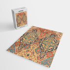Geometric Leaves VIII // 18th Century Distressed Red Blue Green Colorful Ornate Accent Rug Pattern Jigsaw Puzzle Gallery Image 2