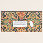 Geometric Leaves VIII // 18th Century Distressed Red Blue Green Colorful Ornate Accent Rug Pattern Desk Mat Gallery Image 1