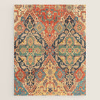 Geometric Leaves VIII // 18th Century Distressed Red Blue Green Colorful Ornate Accent Rug Pattern Jigsaw Puzzle Gallery Image 1