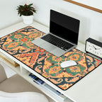 Geometric Leaves VIII // 18th Century Distressed Red Blue Green Colorful Ornate Accent Rug Pattern Desk Mat Gallery Image 2